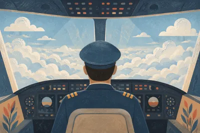 Pilot Silhouette Above Clouds in Cockpit