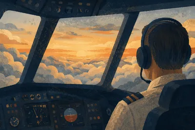 Contemplative Pilot Above the Clouds