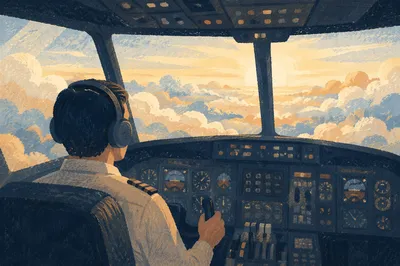 Pilot Watching Sunrise Above the Clouds