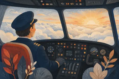 Pilot Above Clouds at Sunrise