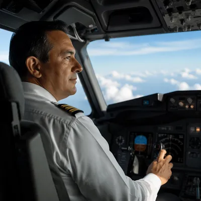 Pilot in Airplane Cockpit by Window