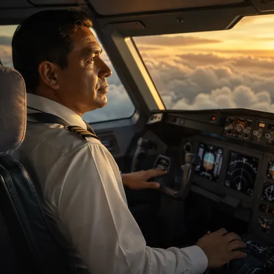 Pilot in Cockpit Looking at Clouds