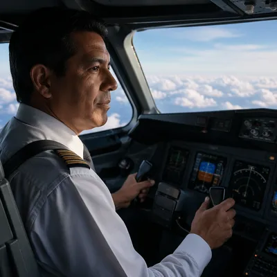 Commercial Pilot in Airplane Cockpit