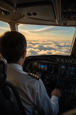 Pilot Viewing Sunlit Clouds from Cockpit