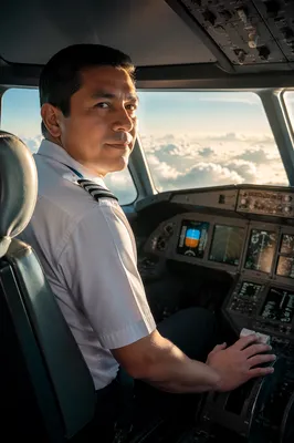 Airline Pilot in Cockpit Above Clouds