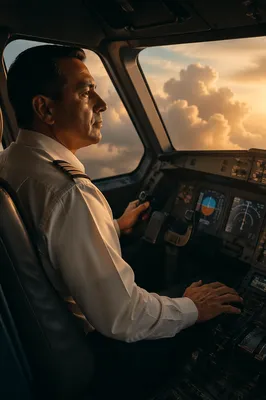 Pilot in Cockpit Looking at Clouds