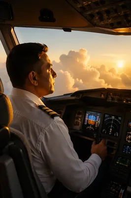 Airline Pilot Looking at Sunlit Clouds