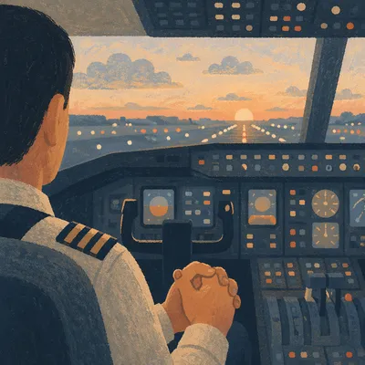 Pilot Praying Quietly Before Dawn Flight
