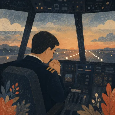 Pilot Praying Quietly Before Dawn Flight