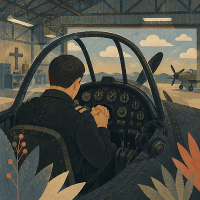Pilot Praying Quietly in Cockpit