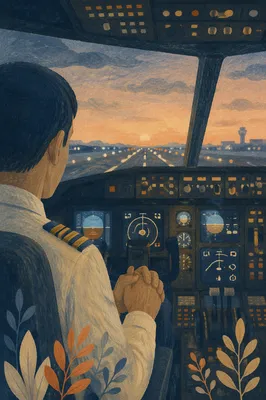 Pilot in Quiet Prayer Before Flight