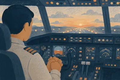 Pilot Praying Quietly Before Dawn Flight