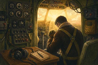Pilot in Quiet Prayer Before Flight