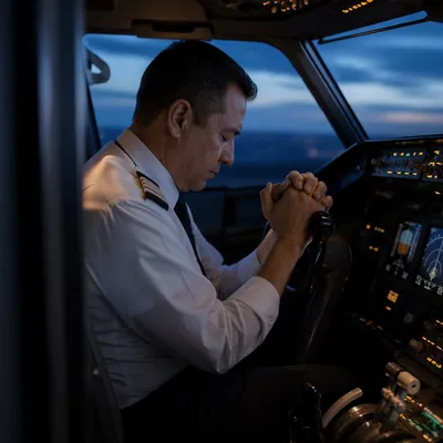 Pilot in Quiet Prayer Before Dawn Flight