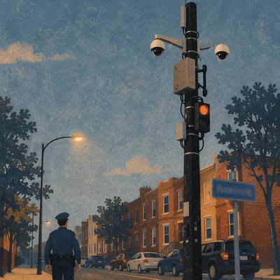 Evening Police Patrol on Neighborhood Street
