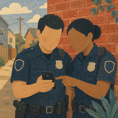 Neighborhood Patrol Officers Reviewing Phone Together