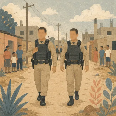 Police Officers Patrolling a Neighborhood Street