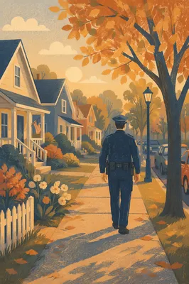 Peaceful Neighborhood Police Patrol at Dawn