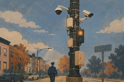 Neighborhood Patrol at Dusk Folk Art