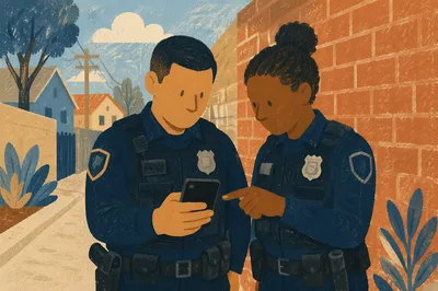 Neighborhood Patrol Officers Reviewing Phone Together