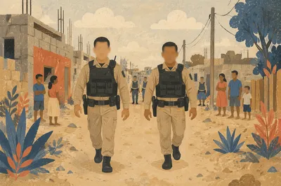 Police Officers Patrolling Quiet Neighborhood Street