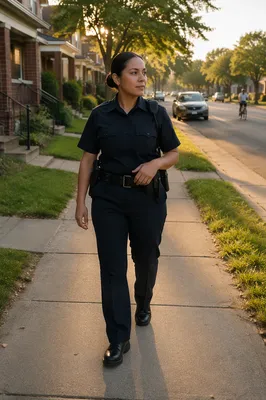 Female Police Officer on Residential Street