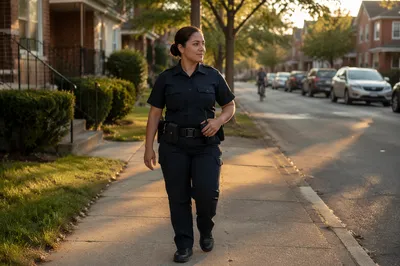 Female Police Officer on Neighborhood Patrol