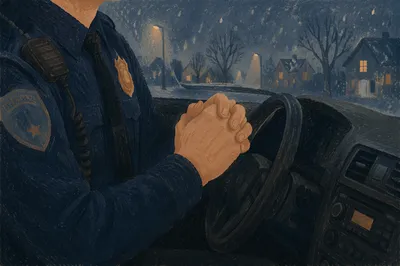Police Officer Praying in Patrol Car