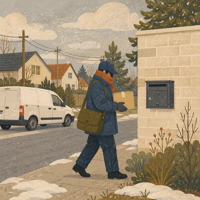 Postal Worker Delivering Mail in Suburb