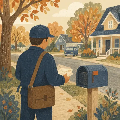 Postal Worker Delivering Morning Mail