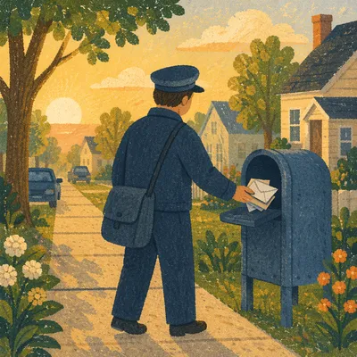 Postal Worker Delivering Morning Mail