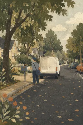 Postal Worker Delivering Mail in Suburb