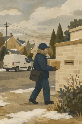 Postal Worker Delivering Mail in Suburb