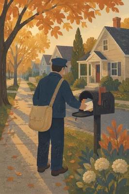 Postal Worker Delivering Mail at Sunrise