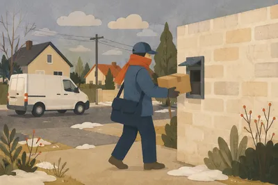 Postal Worker Delivering Mail in Suburb