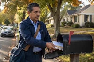 Postal Worker Delivering Mail to Mailbox