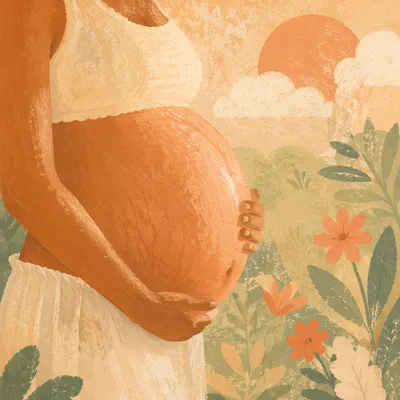 Pregnant Woman Cradling Belly in Garden Light