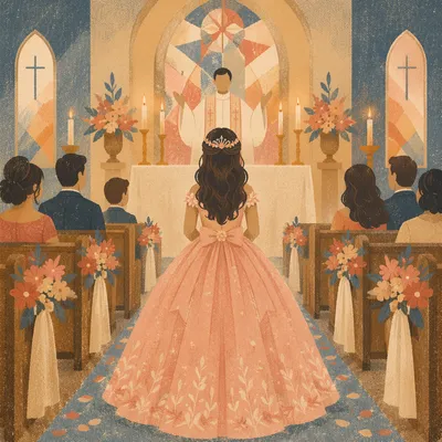Quinceañera Church Blessing in Warm Candlelight