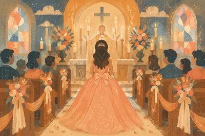 Quinceañera Church Blessing in Warm Candlelight