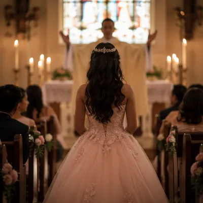 Quinceañera Church Blessing in Warm Candlelight