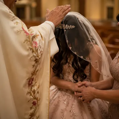 Quinceañera Church Blessing With Family Support