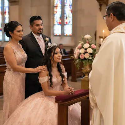 Quinceañera Blessing Ceremony Inside Traditional Church