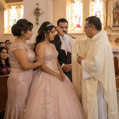 Quinceañera Blessing Ceremony Inside Traditional Church