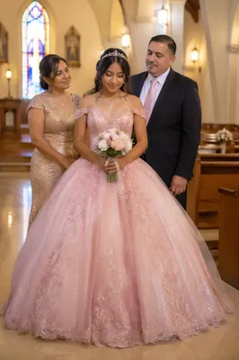 Quinceañera Girl with Parents in Chapel