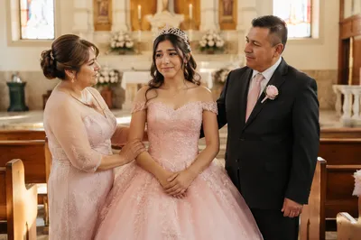 Quinceañera Blessing in Traditional Church Interior