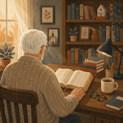 Retired Pastor Studying Scripture at Home