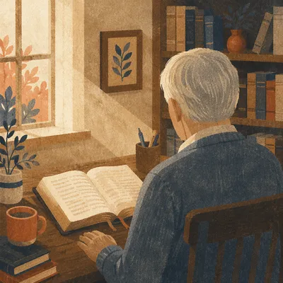 Retired Pastor Studying Scripture at Home