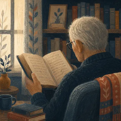 Retired Pastor Reading Scripture at Home