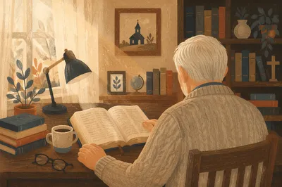 Retired Pastor Studying Scripture at Home