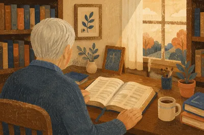 Retired Pastor Studying Scripture at Home